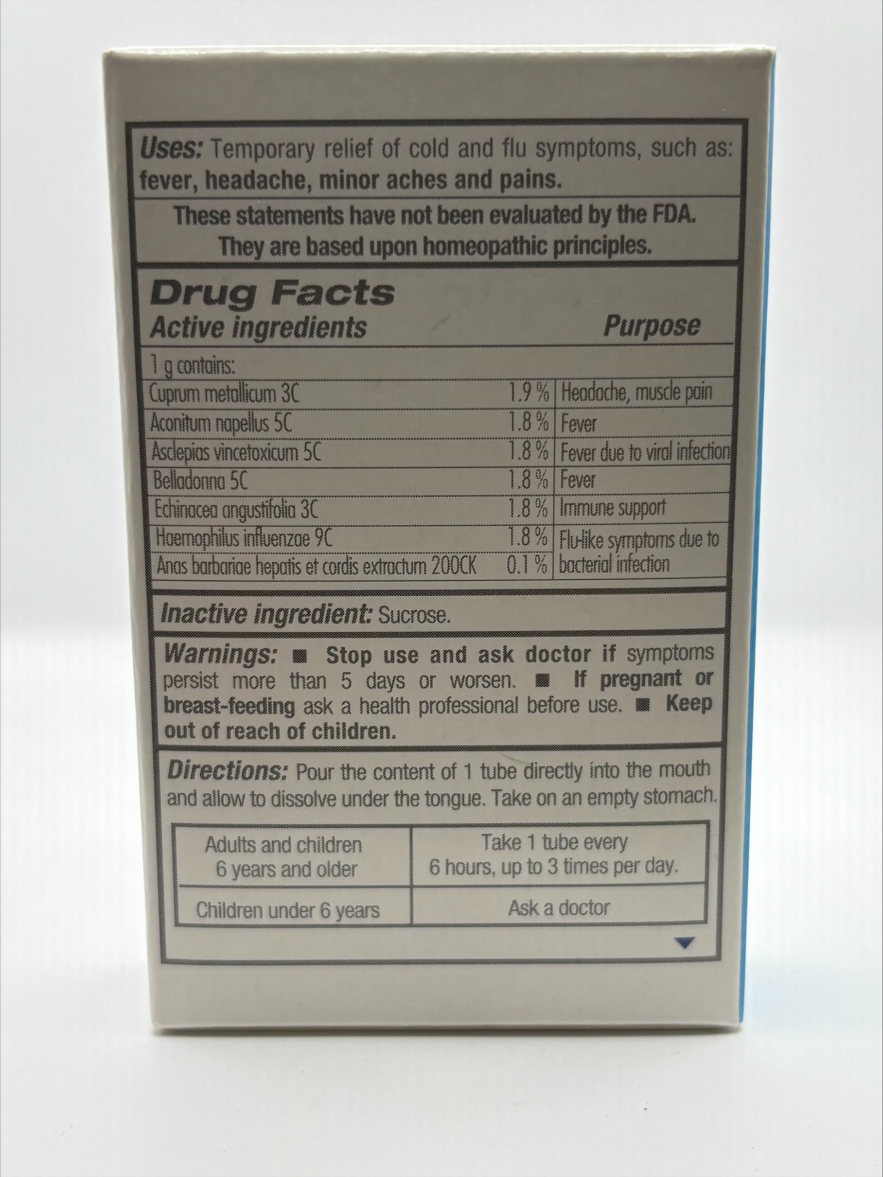 GUNA-Flu for Relief of Flu-Like Symptoms, Body Aches, Headache, Fever, Chills and Fatigue 6 Tubes