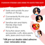 Gaudy Guru Double Sided Tape for Fashion, Clothing & Body (108 Strip Pack) | All Day Strength Tape Adhesive, Gentle on Skin & Fa