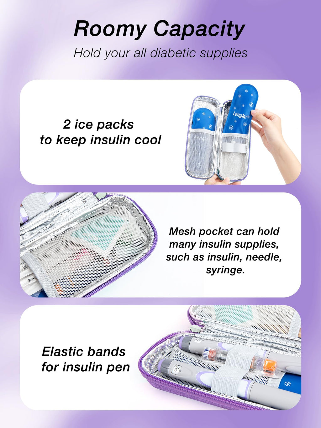 Leng Ke Insulin Cooler - Upgraded EVA Diabetes Travel Case with 2 TSA Approved Ice Packs, Waterproof Medicine Case for Insulin P