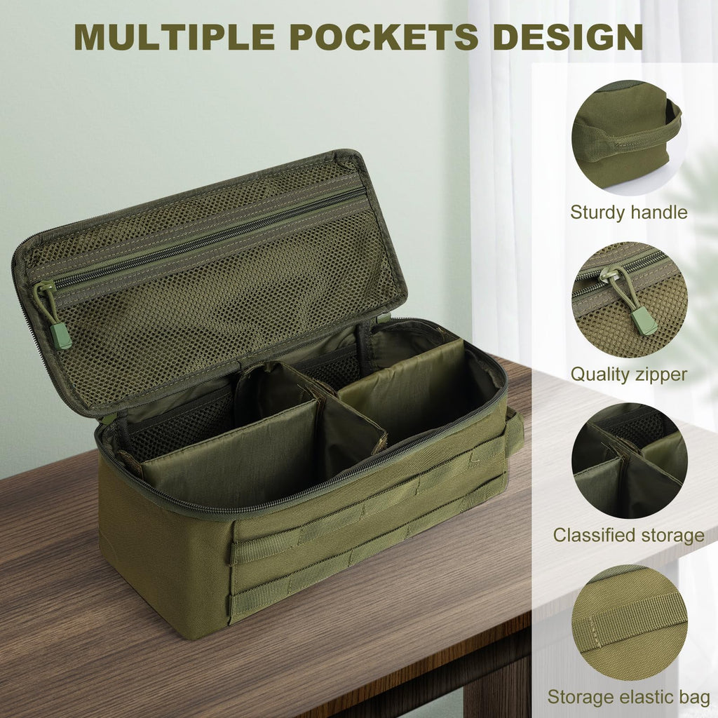 QISVVE First Aid Bag Empty Pill Box Organizer,Tactical Medical Bag Case,Portable EDC Travel Medicine Pill Bottle Organizer (Gree