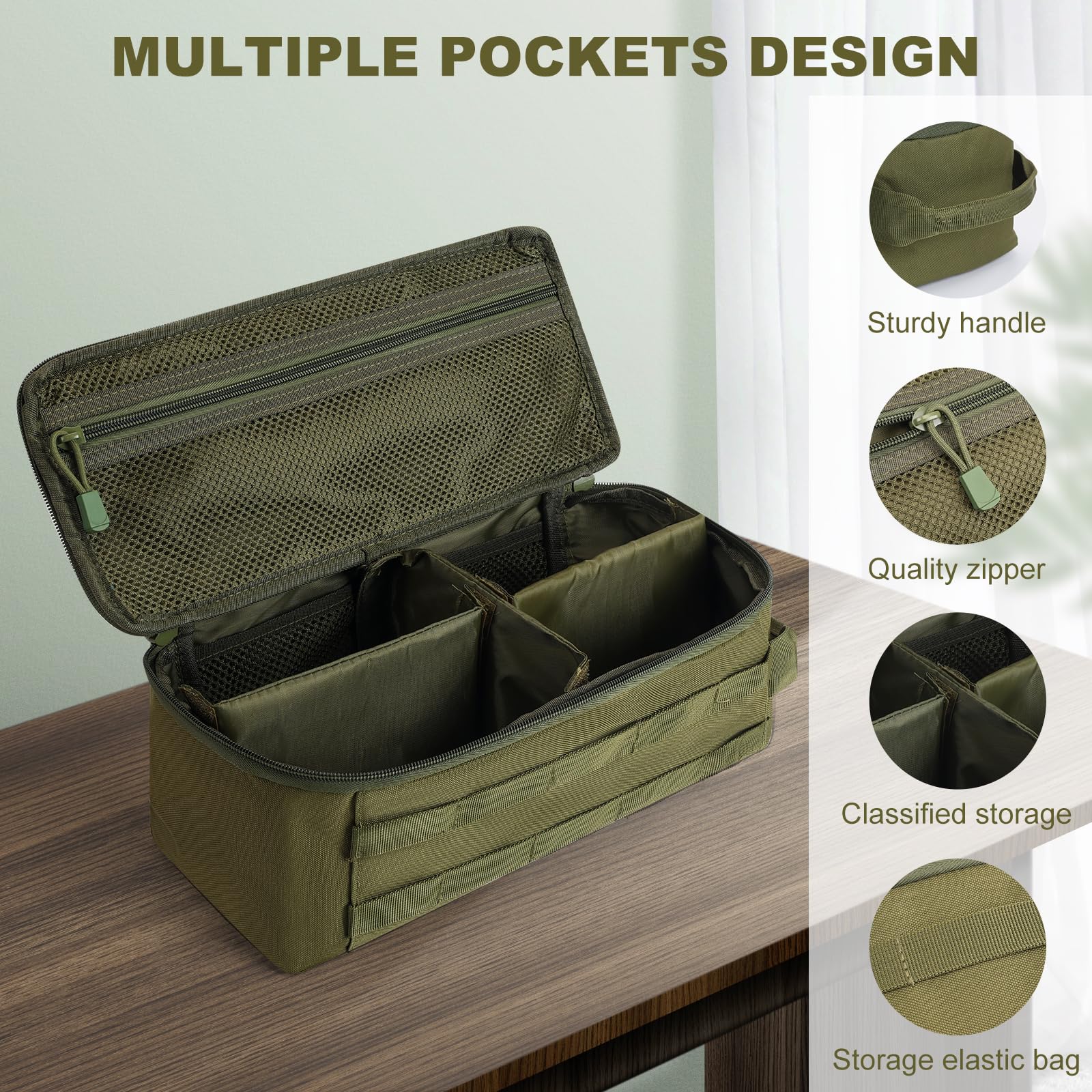 QISVVE First Aid Bag Empty Pill Box Organizer,Tactical Medical Bag Case,Portable EDC Travel Medicine Pill Bottle Organizer (Gree
