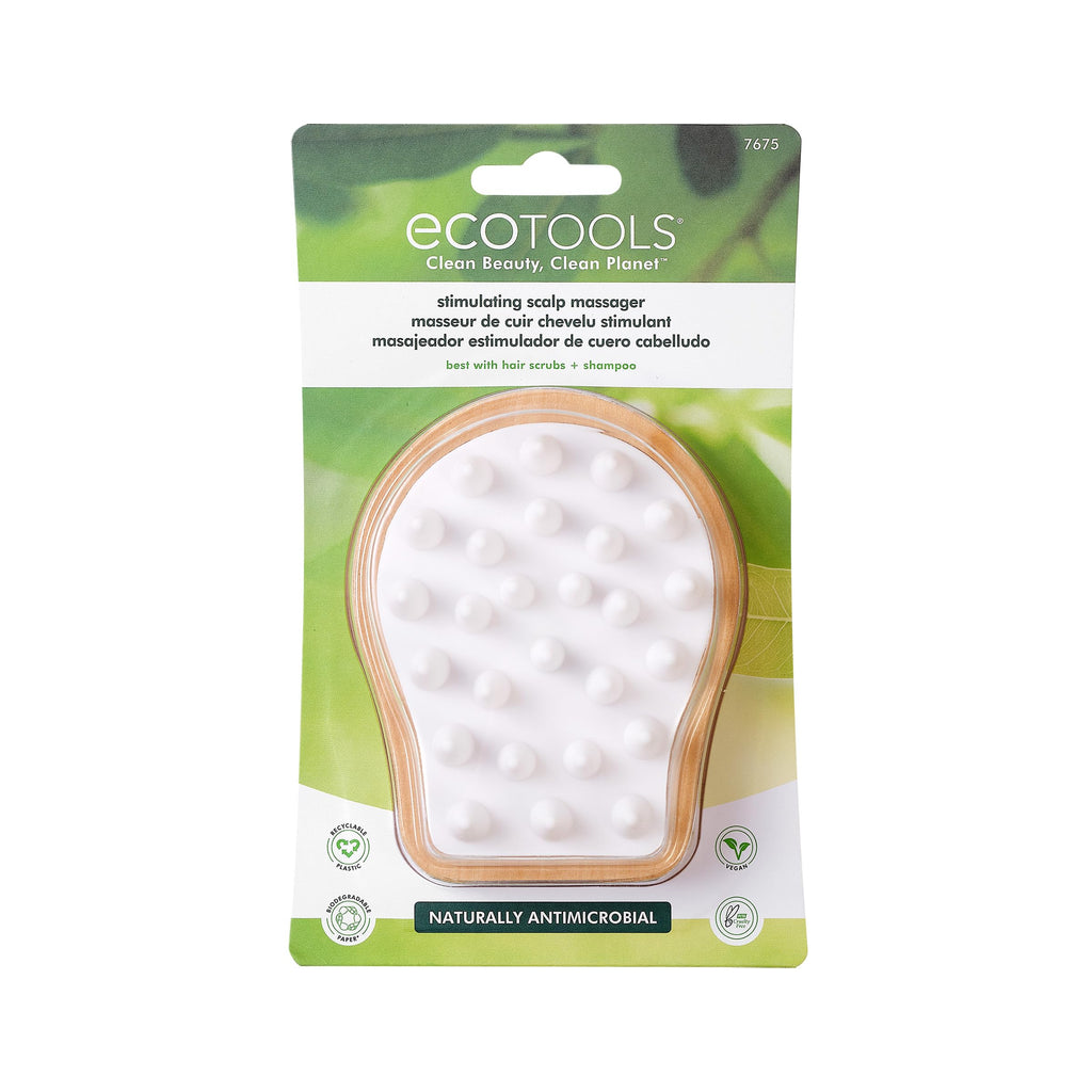 EcoTools Stimulation Scalp Massager, in Shower Brush, Removes Buildup, Soft, Silicone Bristles, & Wood Handle, Gently Massage Sc