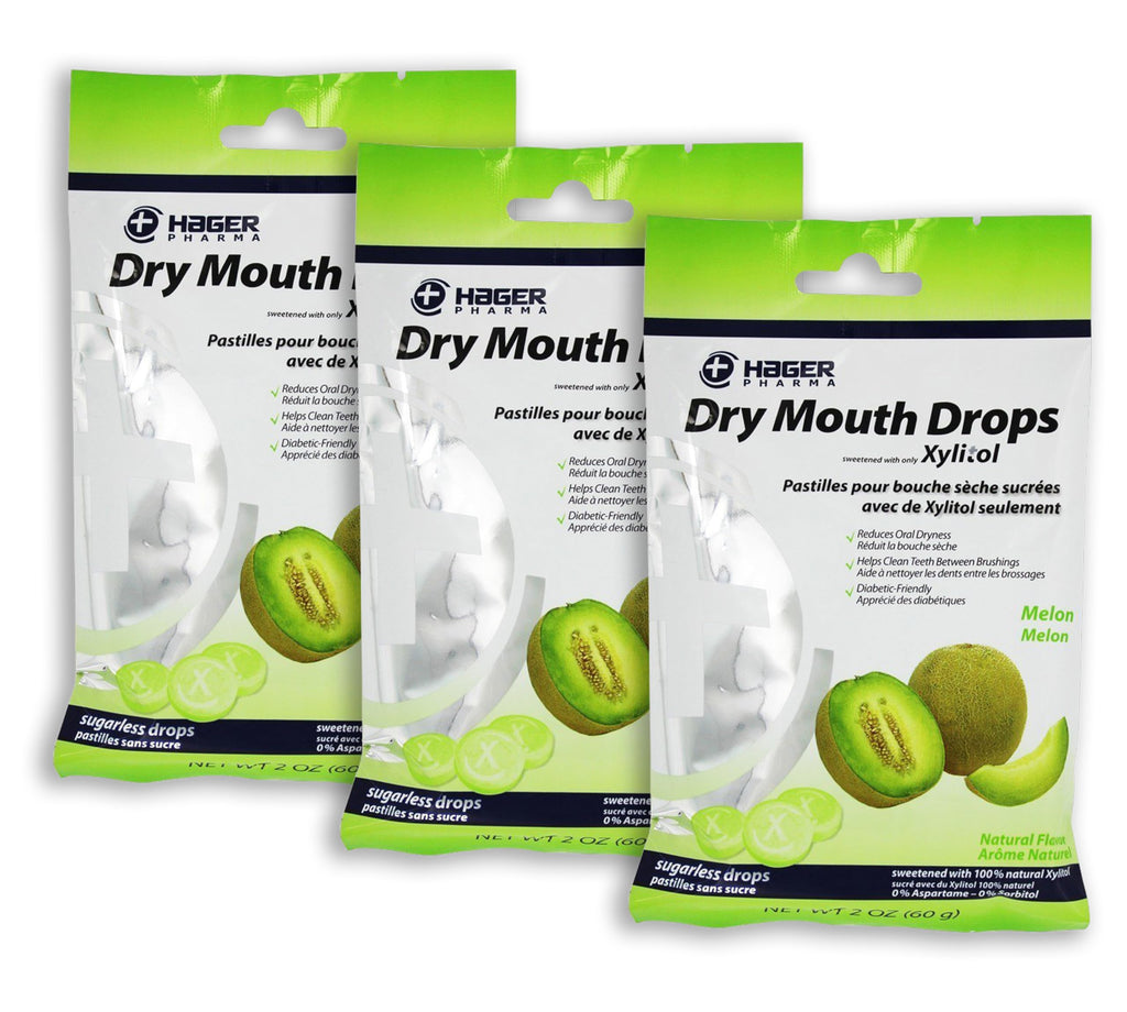 Hager Pharma Dry Mouth Drops with Xylitol Melon 26 EA - Buy Packs and SAVE (Pack of 3)