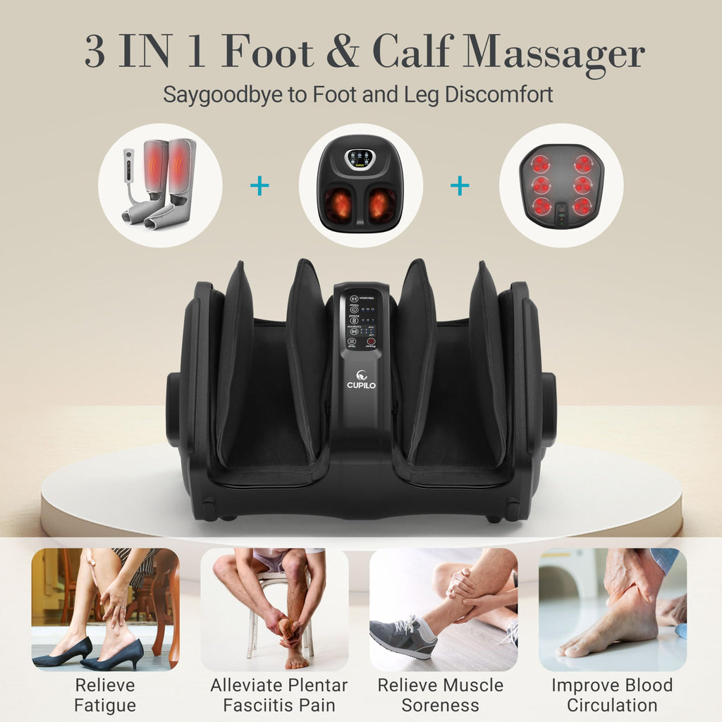 Shiatsu Foot Massager with Heat, FSA HSA Eligible Electric Foot Calf Massager with Remote, Multi-Level Compression Deep Kneading