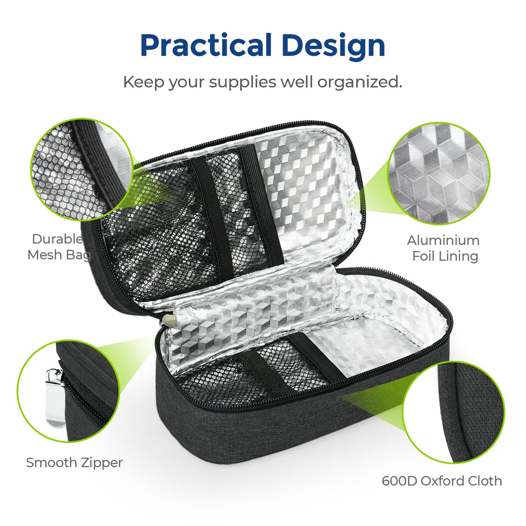 AUVON Portable Insulin Cooler Travel Case, Insulated Diabetic Bag with 2 x 160g Ice Packs for 6-8h Cooling Time, Medication Cool