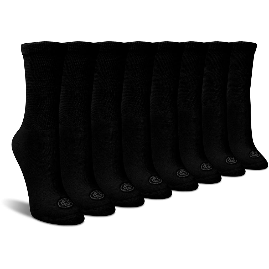 Doctor's Choice Women's Diabetic Socks, Non-Binding, Circulatory, Cushioned, Crew Socks for Swollen Feet, 4 Pack, Black, Shoe Si