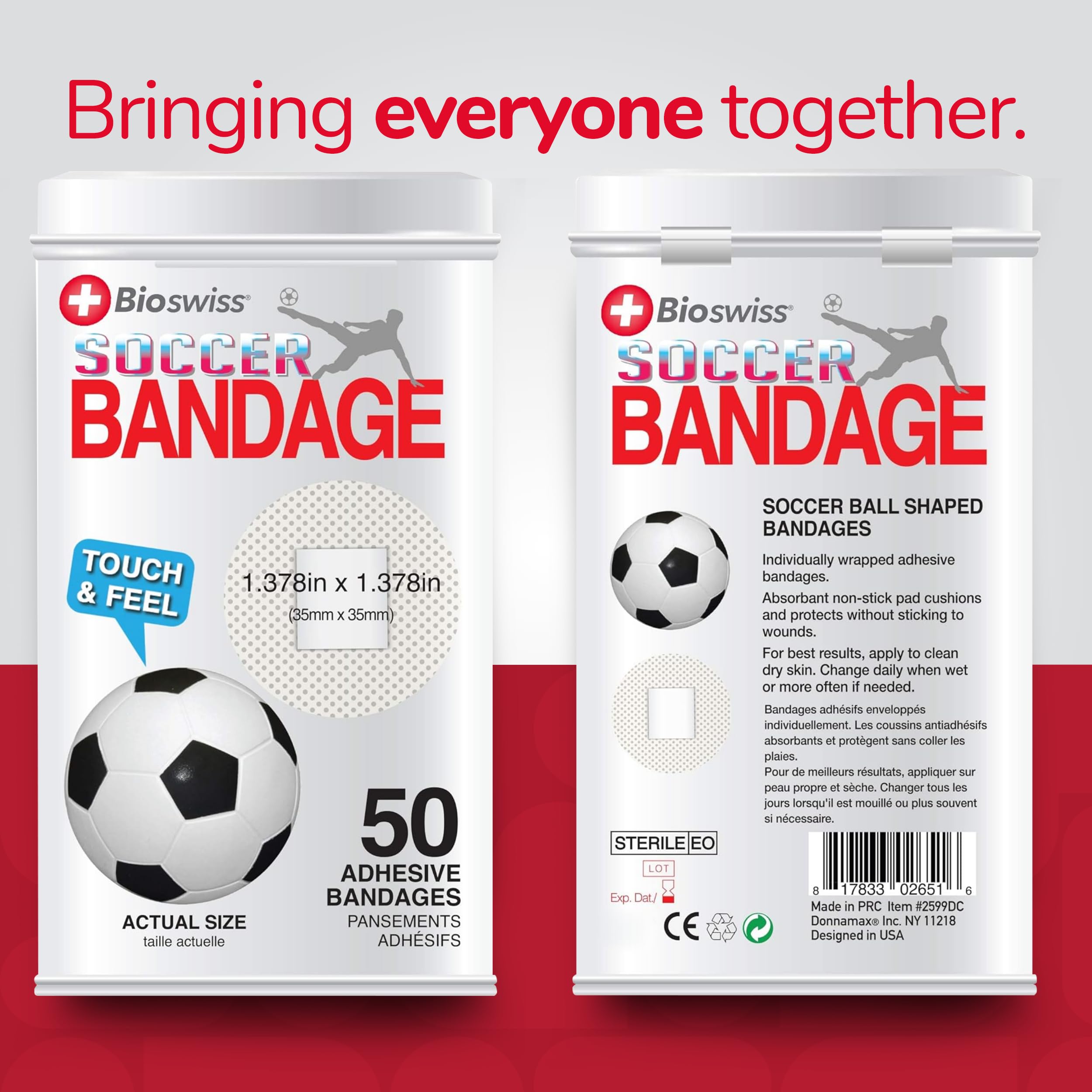 BioSwiss Bandages, Soccer Ball Shaped Self Adhesive Bandage, Latex Free Sterile Wound Care, Fun First Aid Kit Supplies for Kids,