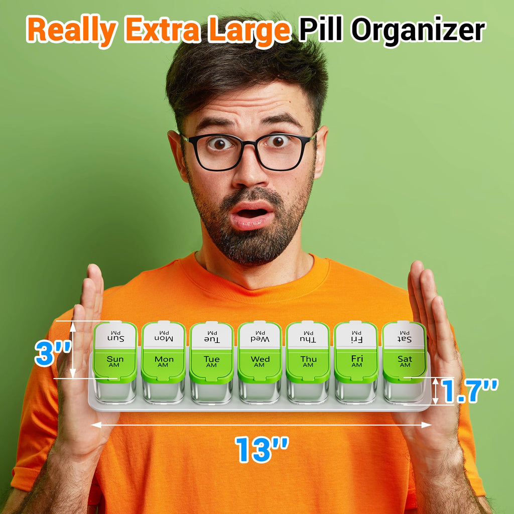 Daviky Large Weekly Pill Organizer 2 Times a Day, Extra Large Travel Pill Box 7 Day, Am Pm Twice Daily Pill Case, Pill Holder Co