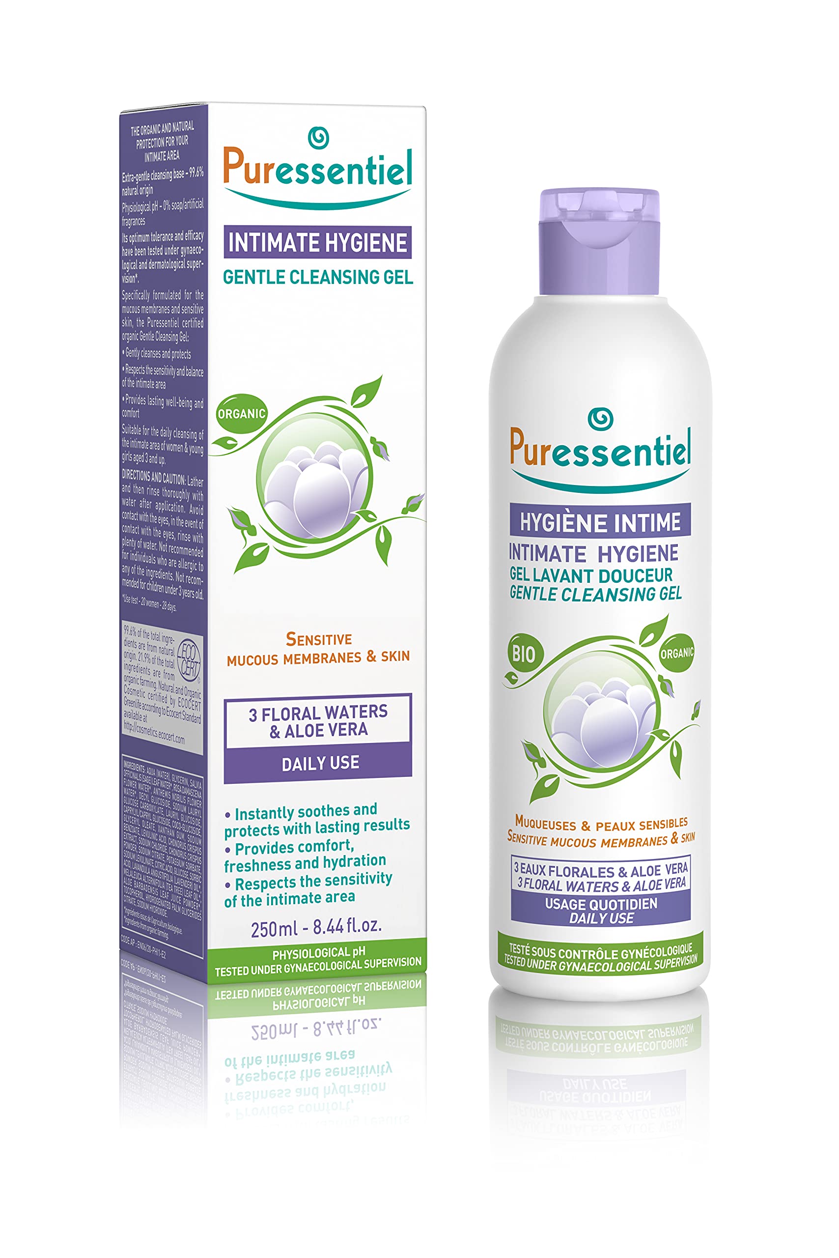 Puressentiel Feminine Wash Ph Balance Vaginal Cleanser Gel for Womens Hygiene - 99.6% Natural Origin, Organic, Vegan, Eco-Certif
