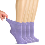 Hugh Ugoli Women Diabetic Ankle Socks, Super Soft & Thin Bamboo Socks, Wide & Loose, Non-Binding Top & Seamless Toe, 4 Pairs, As