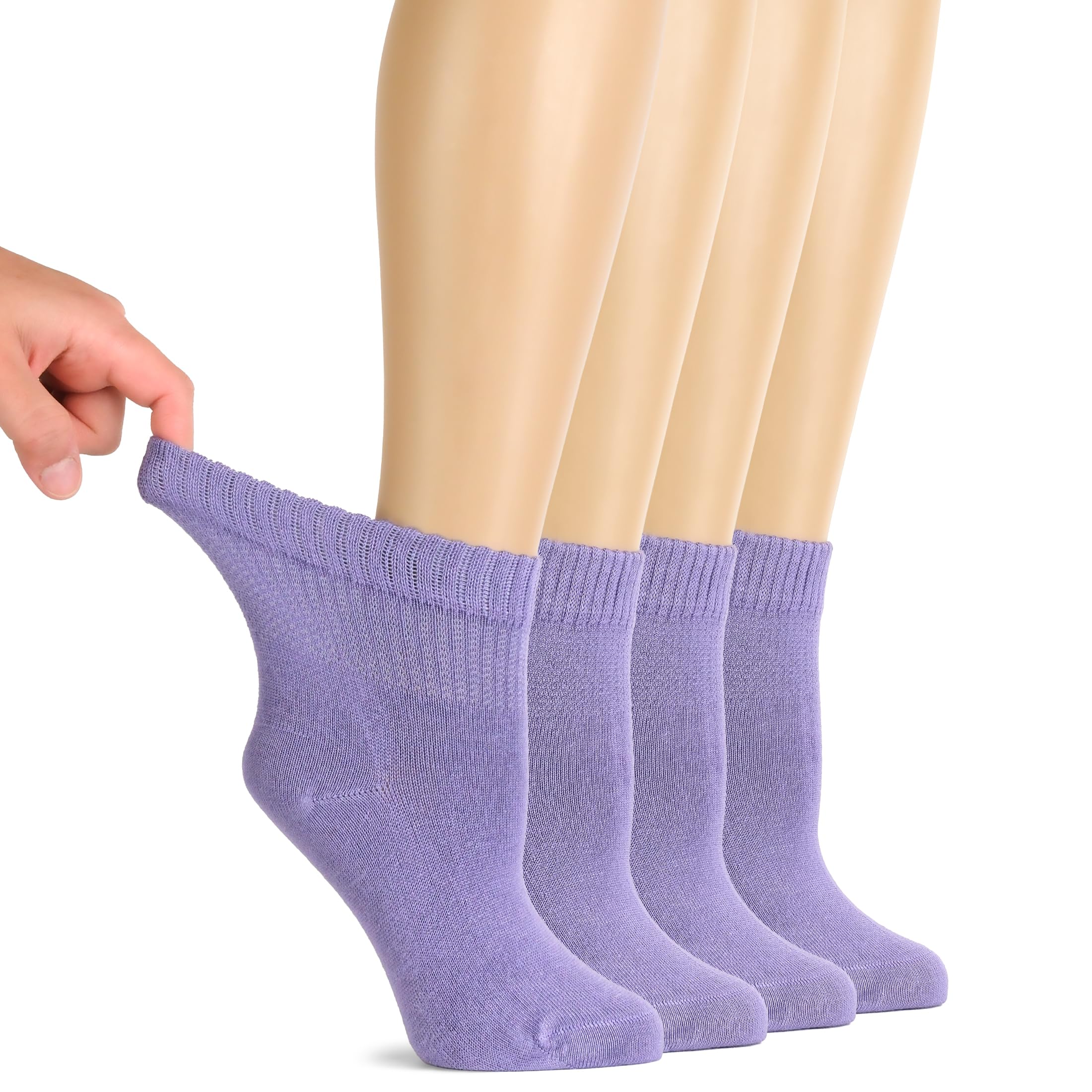 Hugh Ugoli Women Diabetic Ankle Socks, Super Soft & Thin Bamboo Socks, Wide & Loose, Non-Binding Top & Seamless Toe, 4 Pairs, As