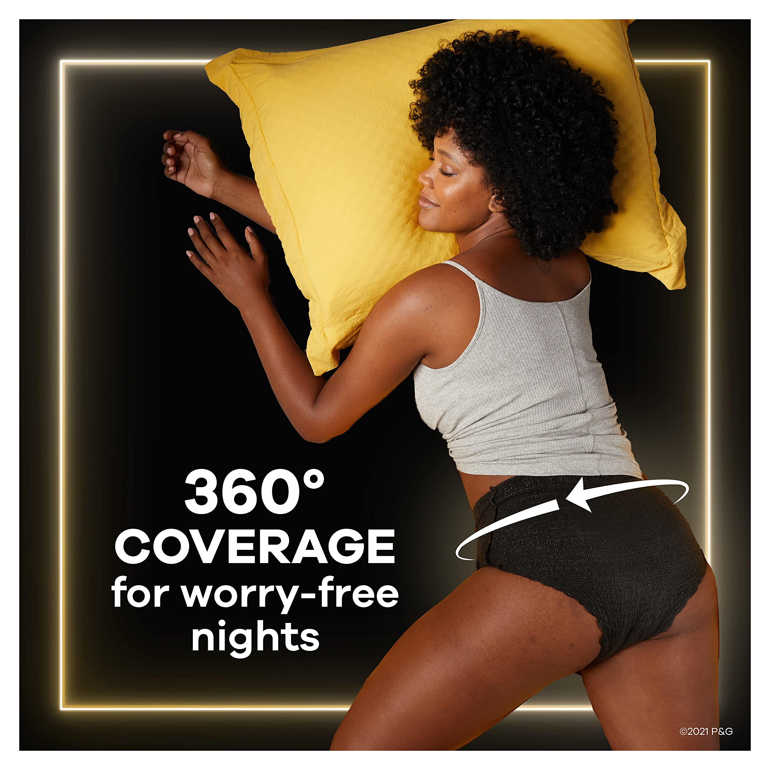 Always ZZZs Overnight Disposable Period Underwear for Women, Size L, Black Period Panties, Leakproof, 3 Count