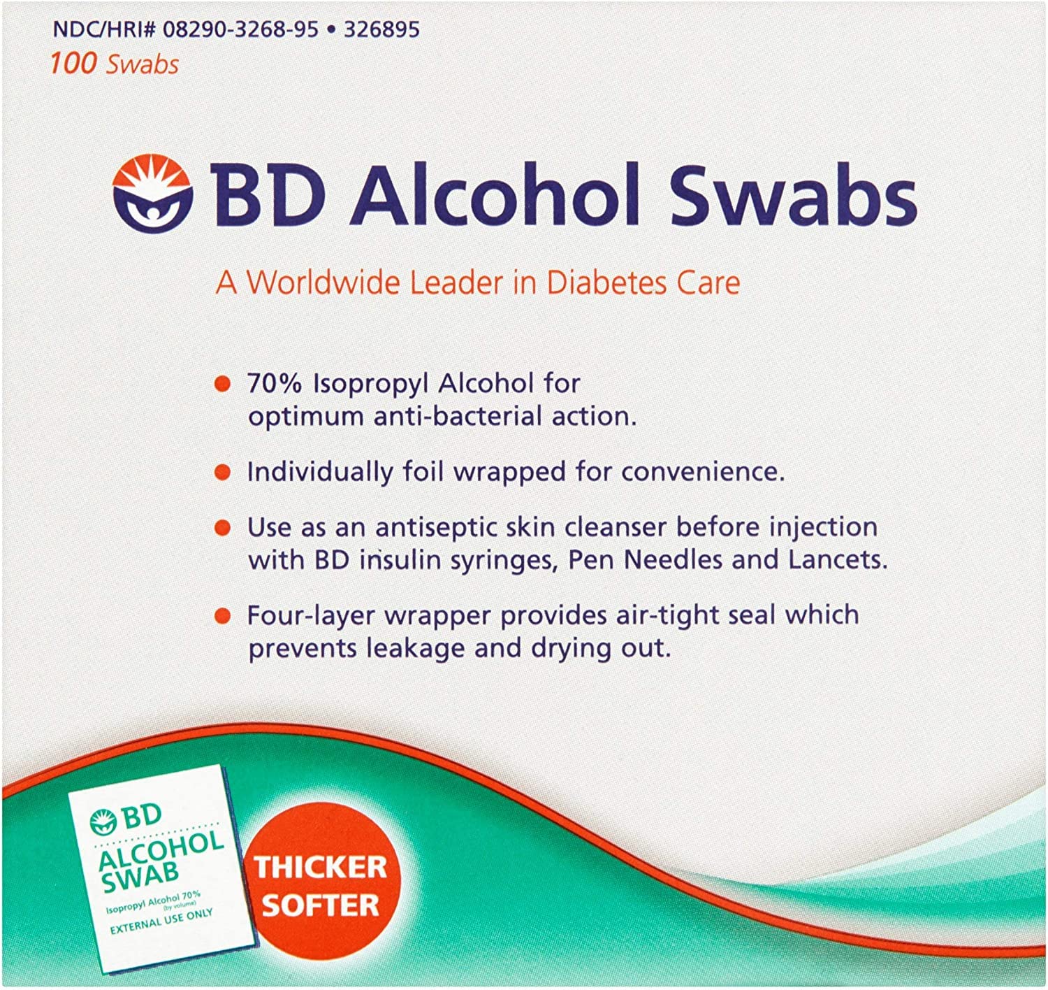 BD Alcohol Swabs 100 Each, White, 100 Count (Pack of 1)
