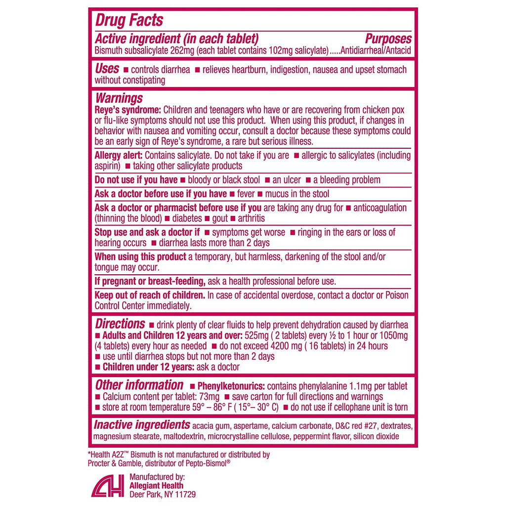 HealthA2Z Bismuth | Bismuth Subsalicylate 262mg | Multi-Symptom Relief | (24 Pack (288 Tablets))