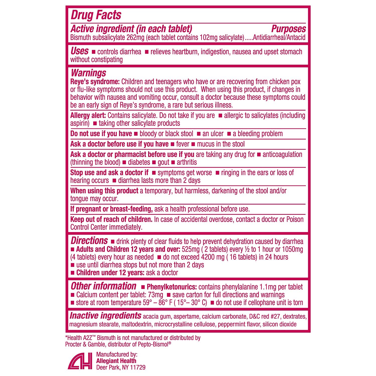 HealthA2Z Bismuth | Bismuth Subsalicylate 262mg | Multi-Symptom Relief | (24 Pack (288 Tablets))