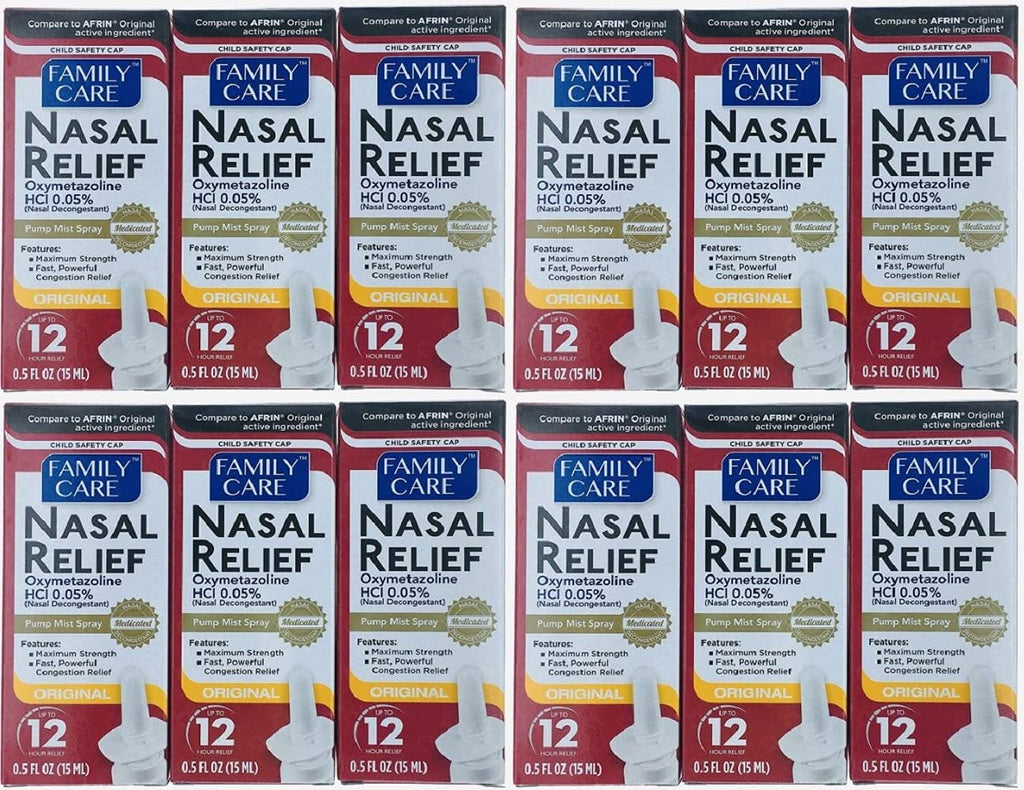 (12 pack) Nasal Relief Spray, 12 hour Pump Mist (Oxymetazoline HCL) 0.5 fl oz