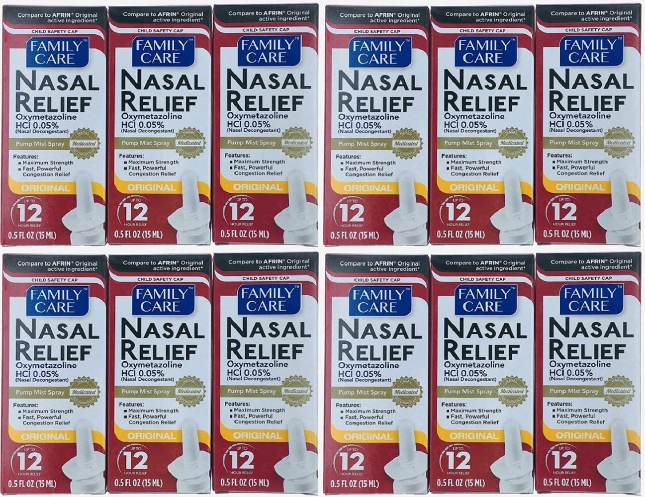 (12 pack) Nasal Relief Spray, 12 hour Pump Mist (Oxymetazoline HCL) 0.5 fl oz