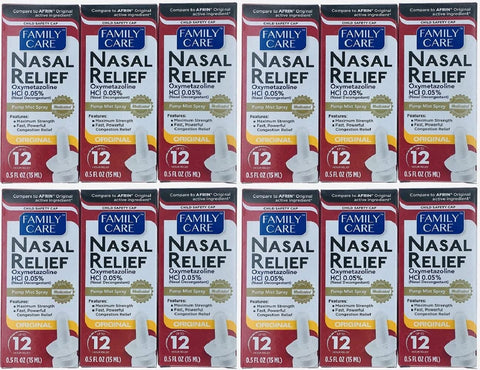(12 pack) Nasal Relief Spray, 12 hour Pump Mist (Oxymetazoline HCL) 0.5 fl oz