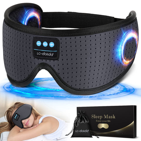 LC-dolida Sleep Headphones, White Noise Bluetooth Sleep Mask 3D Breathable Wireless Eye Mask for Timing, Sleep Mask with Bluetoo