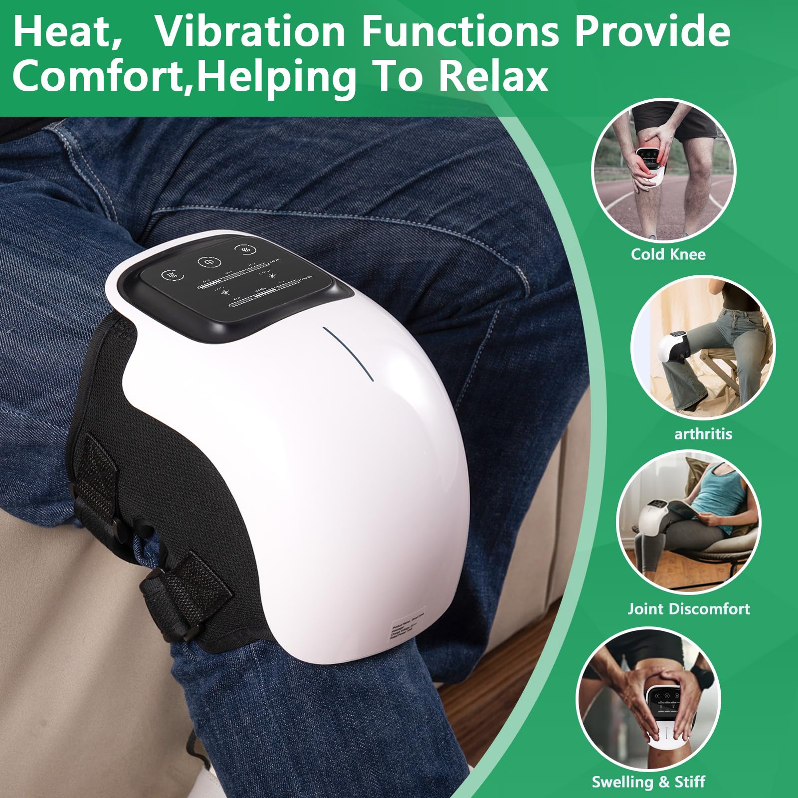 Sinoteryx Knee Massager,Cordless Knee Massager with Heat,Relax Knee Massage Helps Joint Stiff and Discomfort,3 Levels Heat & Vib