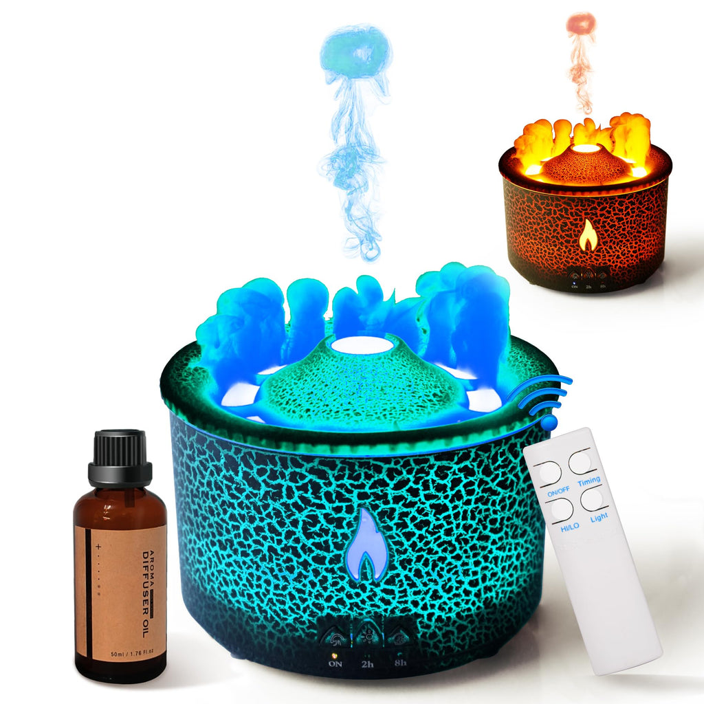 BOHOFAM Aroma Essential Oil Diffuser 360 ML,Volcano and Flame Diffuser/Humidifier,give1.76 oz Hotel Collection Essential Oils,Bl