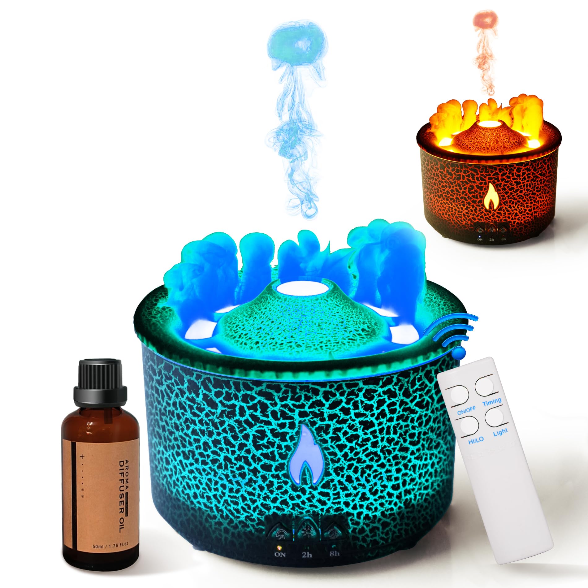 BOHOFAM Aroma Essential Oil Diffuser 360 ML,Volcano and Flame Diffuser/Humidifier,give1.76 oz Hotel Collection Essential Oils,Bl