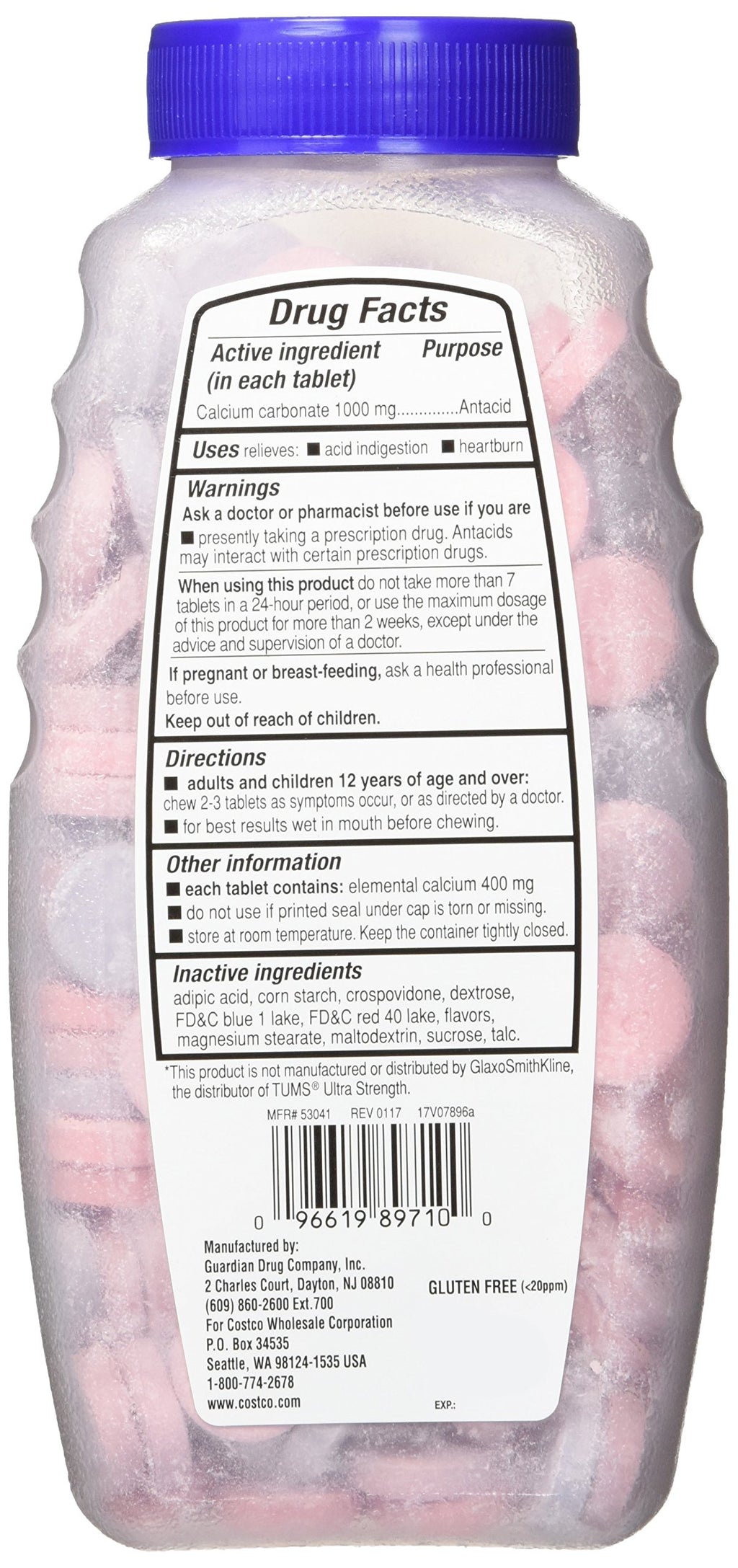 Kirkland Signature Chewable Ultra Strength Antacid / Calcium SUpplement 1000mg 265 Count (Pack of 2)