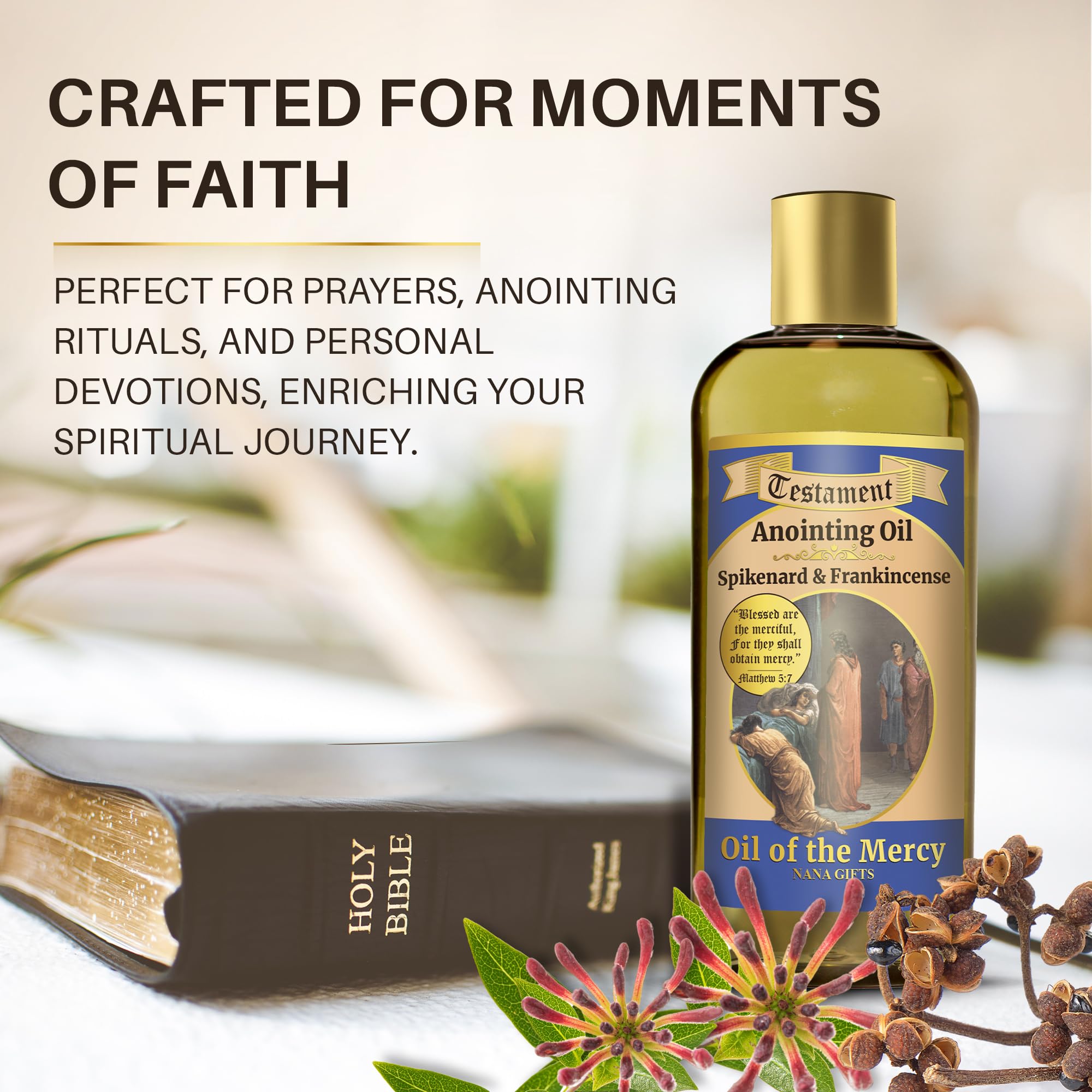 Nana Gifts Testament Anointing Oil, Spikenard and Frankincense, Oil of The Mercy, Excellent Value Large Bottle Size 8.45 fl.oz |