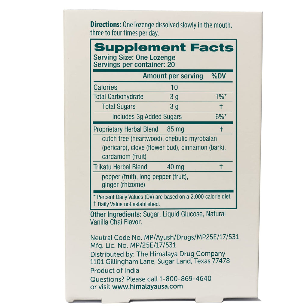 Himalaya Koflet Lozenges, Vanilla Chai Flavor, Natural Herbal Cough Drop for Warming Relief and Soothing Comfort, 130 mg, 20 Loz