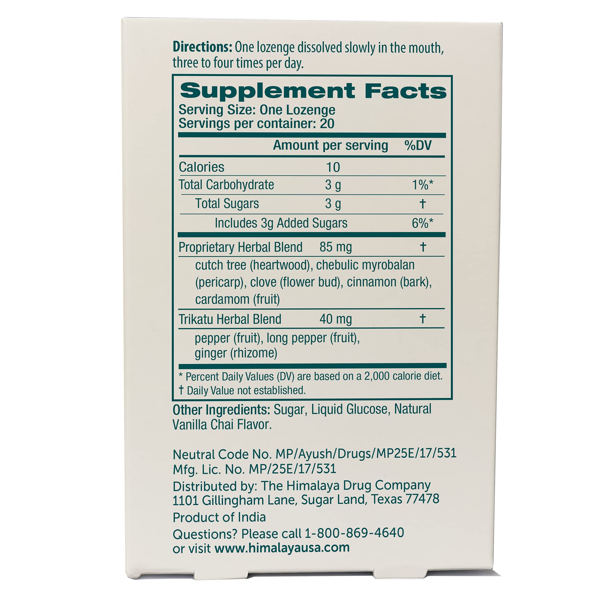 Himalaya Koflet Lozenges, Vanilla Chai Flavor, Natural Herbal Cough Drop for Warming Relief and Soothing Comfort, 130 mg, 20 Loz