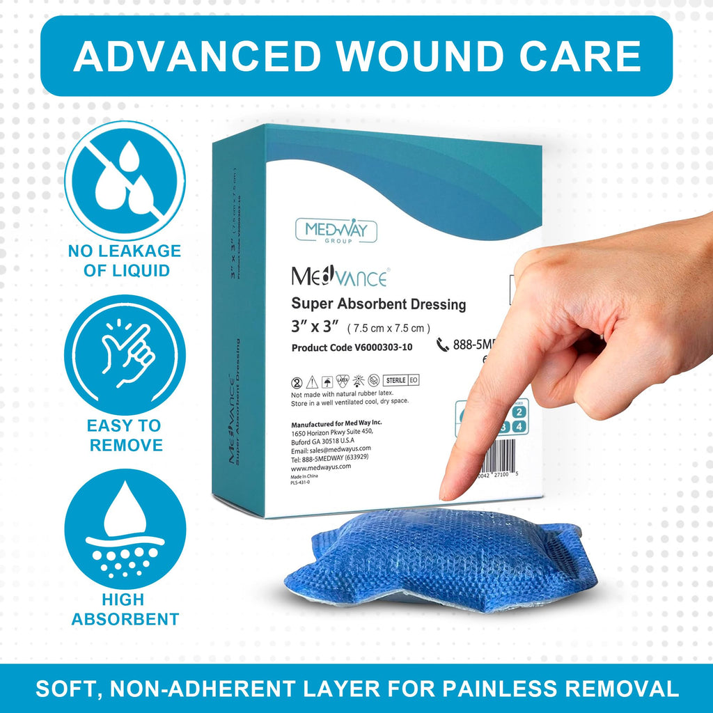 MedVance Super Absorbent Dressing, Non-Adhesive Pads for Wound Care, Pressure Ulcers & 1st/2nd Degree Burns, Superior Moisture A