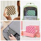 CekPo Sanitary Napkin Storage Bag, Menstrual Pad Zipper Bag Checkered Portable Period Bag Panty Liners, Tampon Storage Pouch for