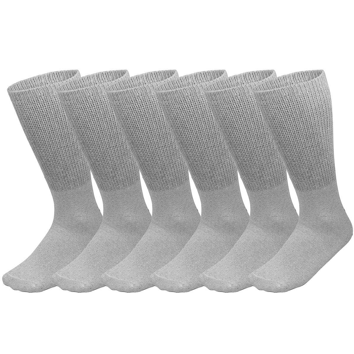 Falari Physicians Approved Diabetic Socks Crew Unisex 3, 6 or 12-Pack (13-15, 6 Pairs Grey)