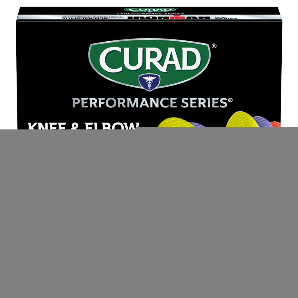 CURAD Performance Series IRONMAN Antibacterial Bandages, Extreme Hold Adhesive Technology, Knee & Elbow 3 inches x 3 inches, 10
