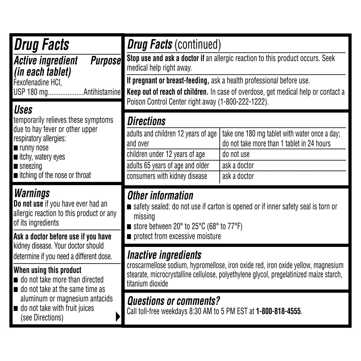 Ohm Non-Drowsy Fexofenadine Antihistamine Indoor Outdoor Allergy Relief Tablets 30ct
