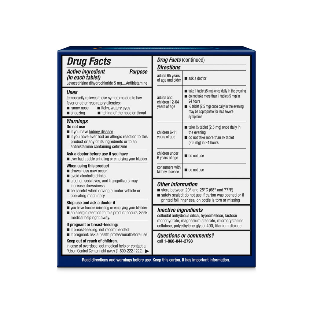 Xyzal Allergy Pills, 24-Hour Allergy Relief, 55-Count, Original Prescription Strength