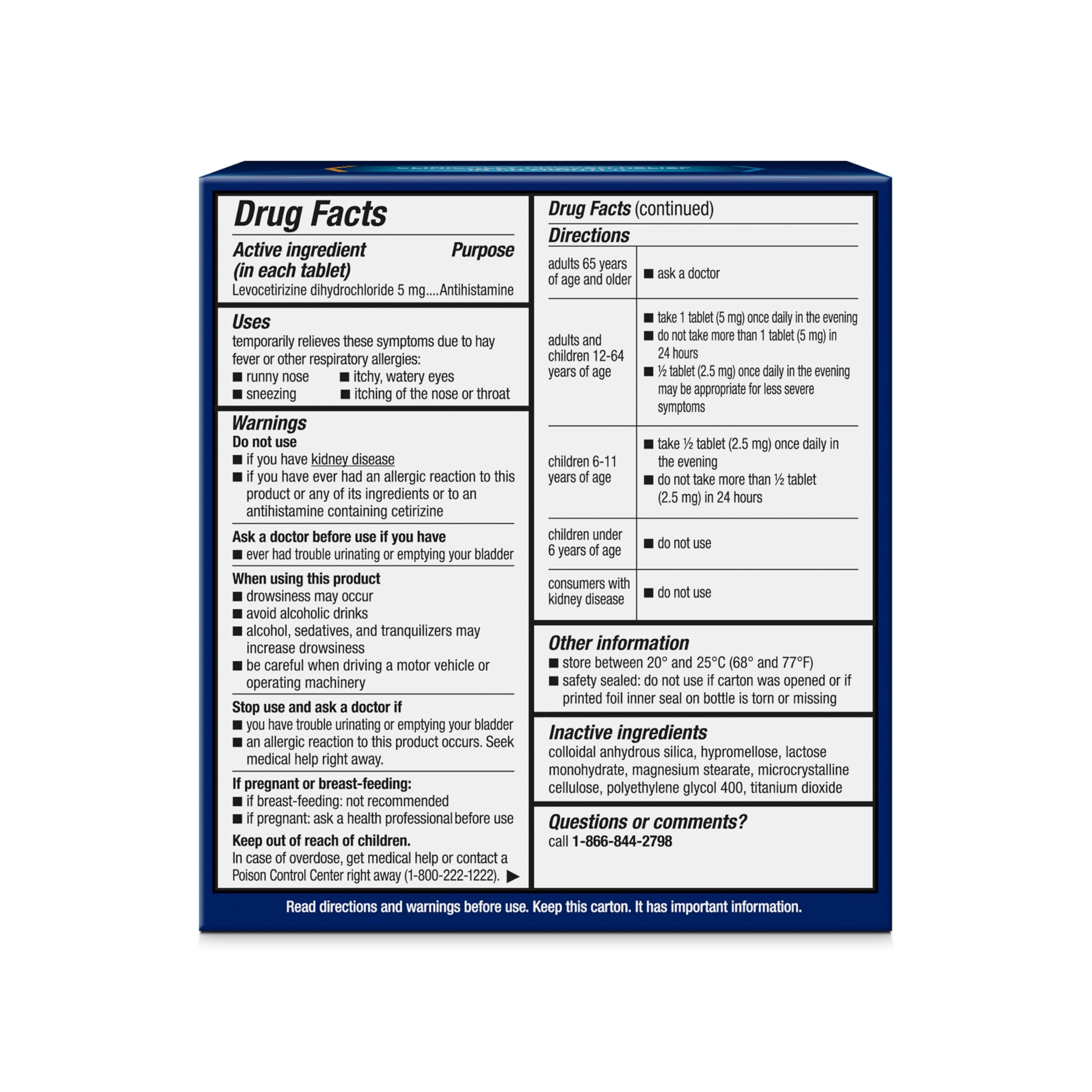 Xyzal Allergy Pills, 24-Hour Allergy Relief, 55-Count, Original Prescription Strength