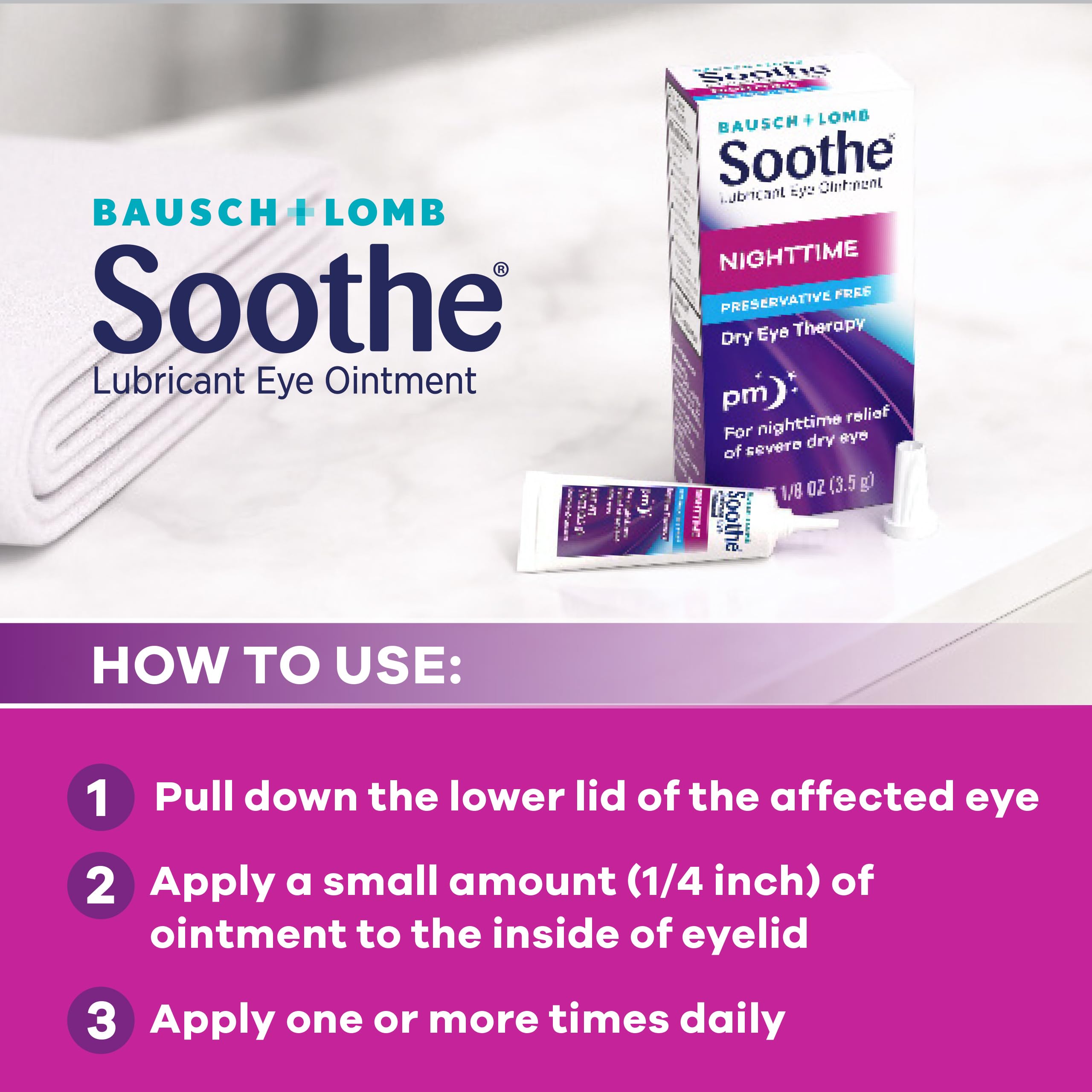 Soothe Nighttime Eye Ointment by Bausch & Lomb, Lubricant Relief for Dry Eyes, 3.5 g