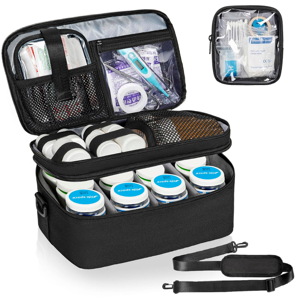 WELIDAY 2 Layers Medicine Storage Organizer Bag with Portable Pouch, Pill Bottle Organizer Case for Pills, Vitamin, Fish Oil, Lo