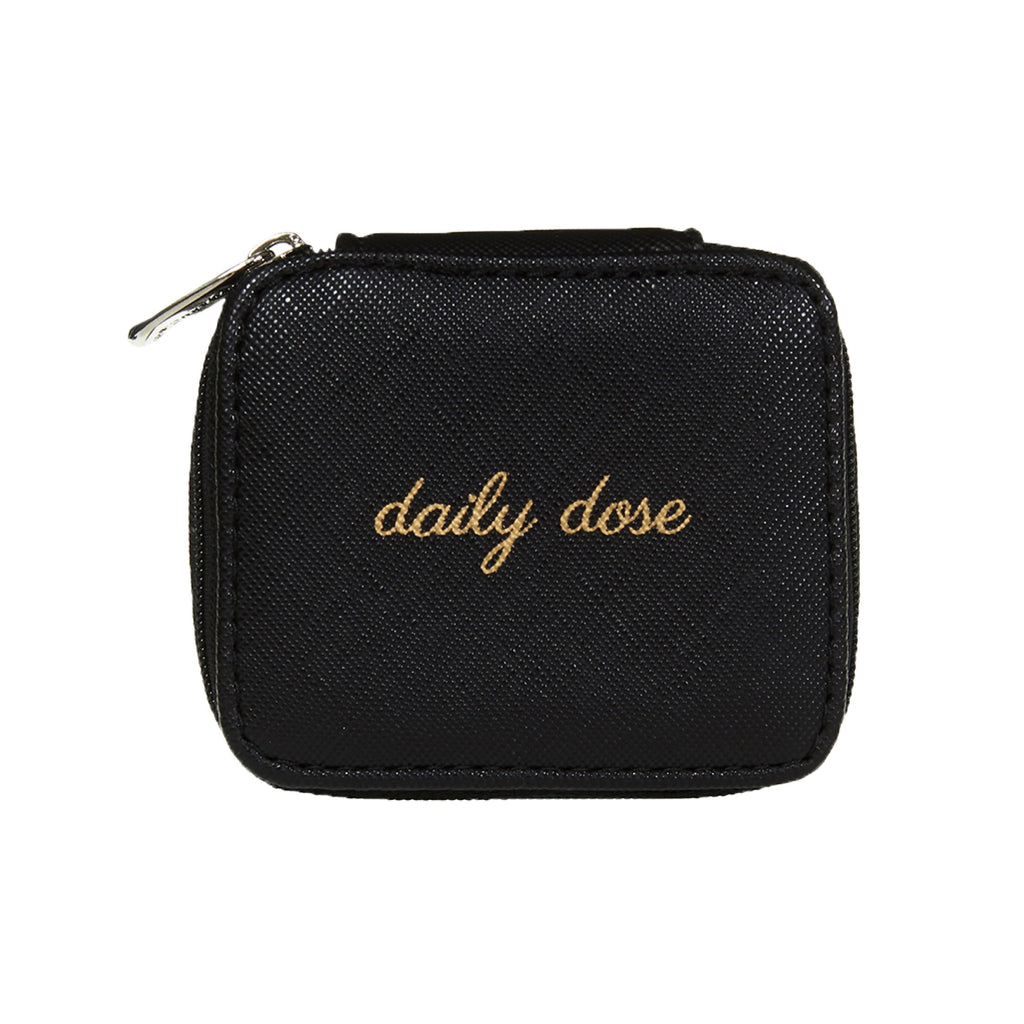 Miamica Zippered Daily Dose    Pill Case with 8-Day Removable Plastic Medicine Organizer, Black, 3.5    L x 2.75    W x 1.25    
