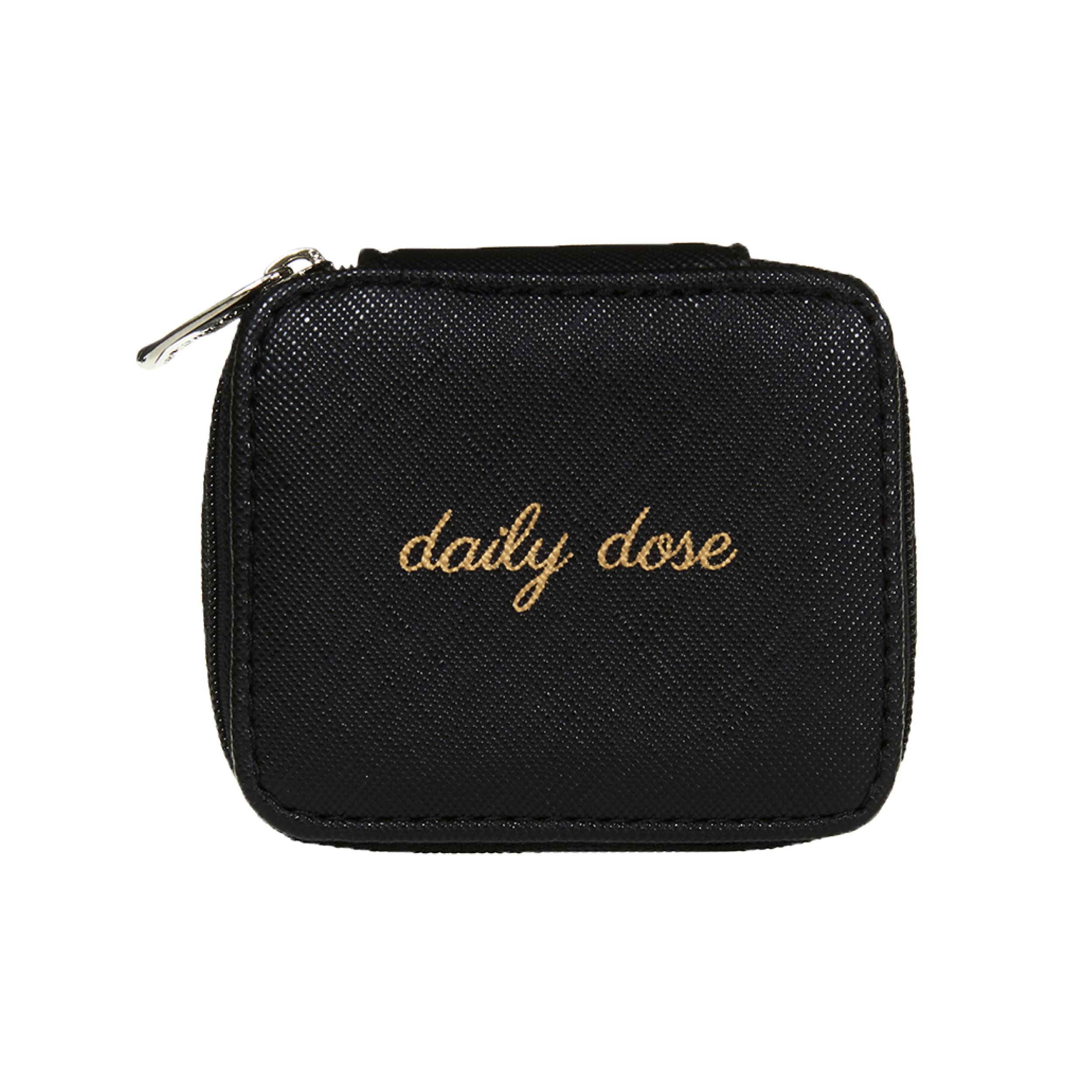 Miamica Zippered Daily Dose    Pill Case with 8-Day Removable Plastic Medicine Organizer, Black, 3.5    L x 2.75    W x 1.25    