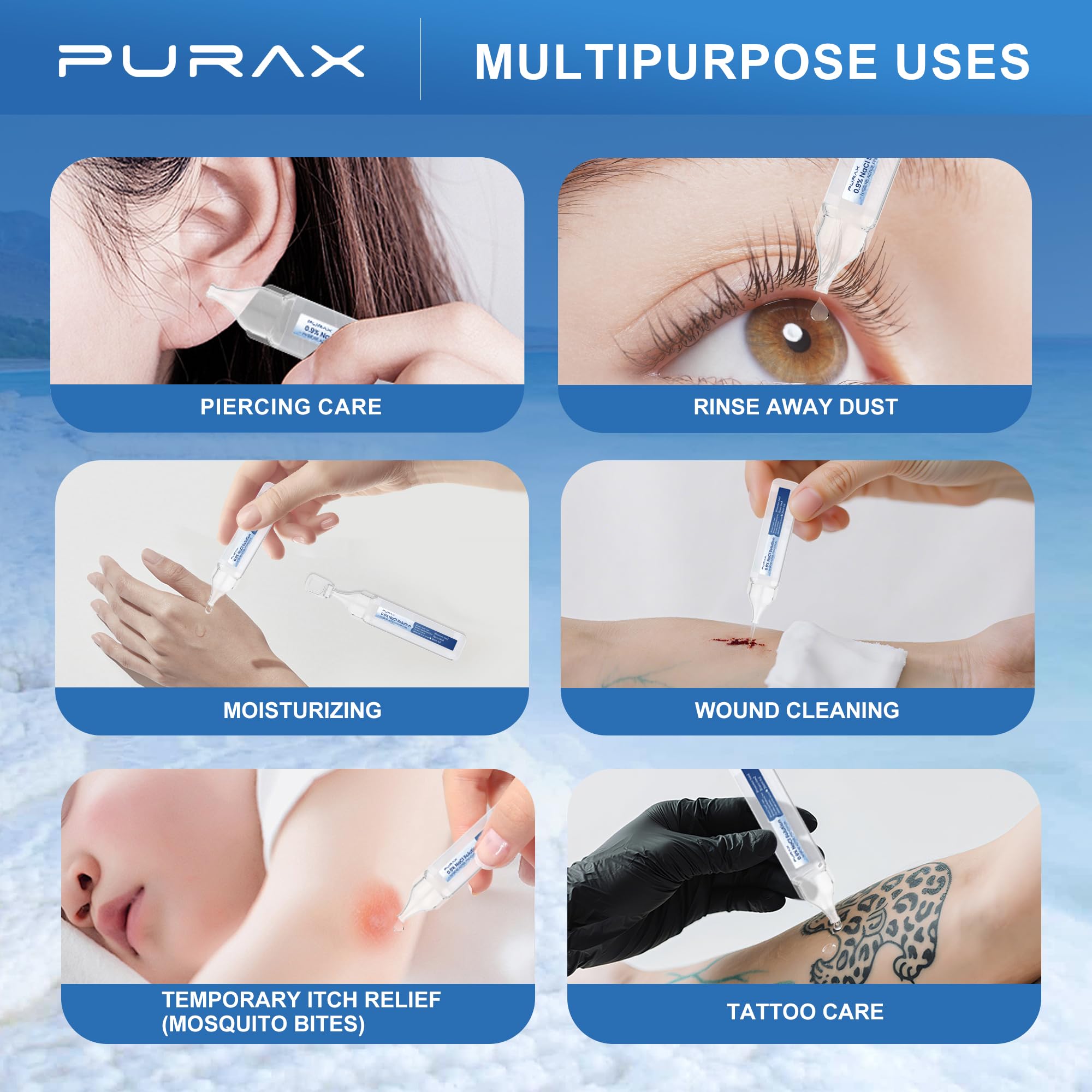 PURAX Saline Solution 0.9%,Nasal Cleanse for Babies, Kids and Adults, Isotonic Saline Solution for Eye Care, Wound Cleansing - 5