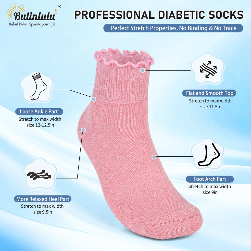 Bulinlulu Womens Diabetic Socks - 6 Pairs Non-Binding Neuropathy Socks for Women 6-9 9-11(Ruffle Group A-L)