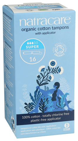 Natracare Organic Cotton Super Tampons with Cardboard Applicator, Plastic Free, Chlorine Free, Biodegradable & Compostable (16 P