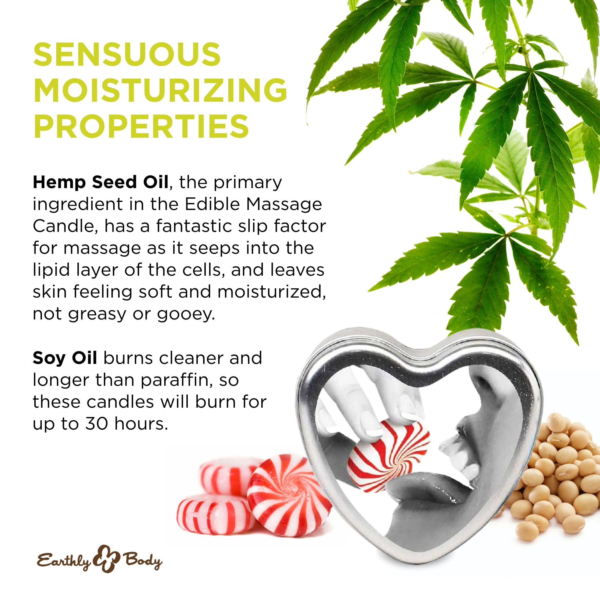 Earthly Body Edible Massage Candle, Mint - 4 oz - 3-in-1 Formula Can Be Used as a Candle, Oil & Moisturizer - Smooths & Nourishe