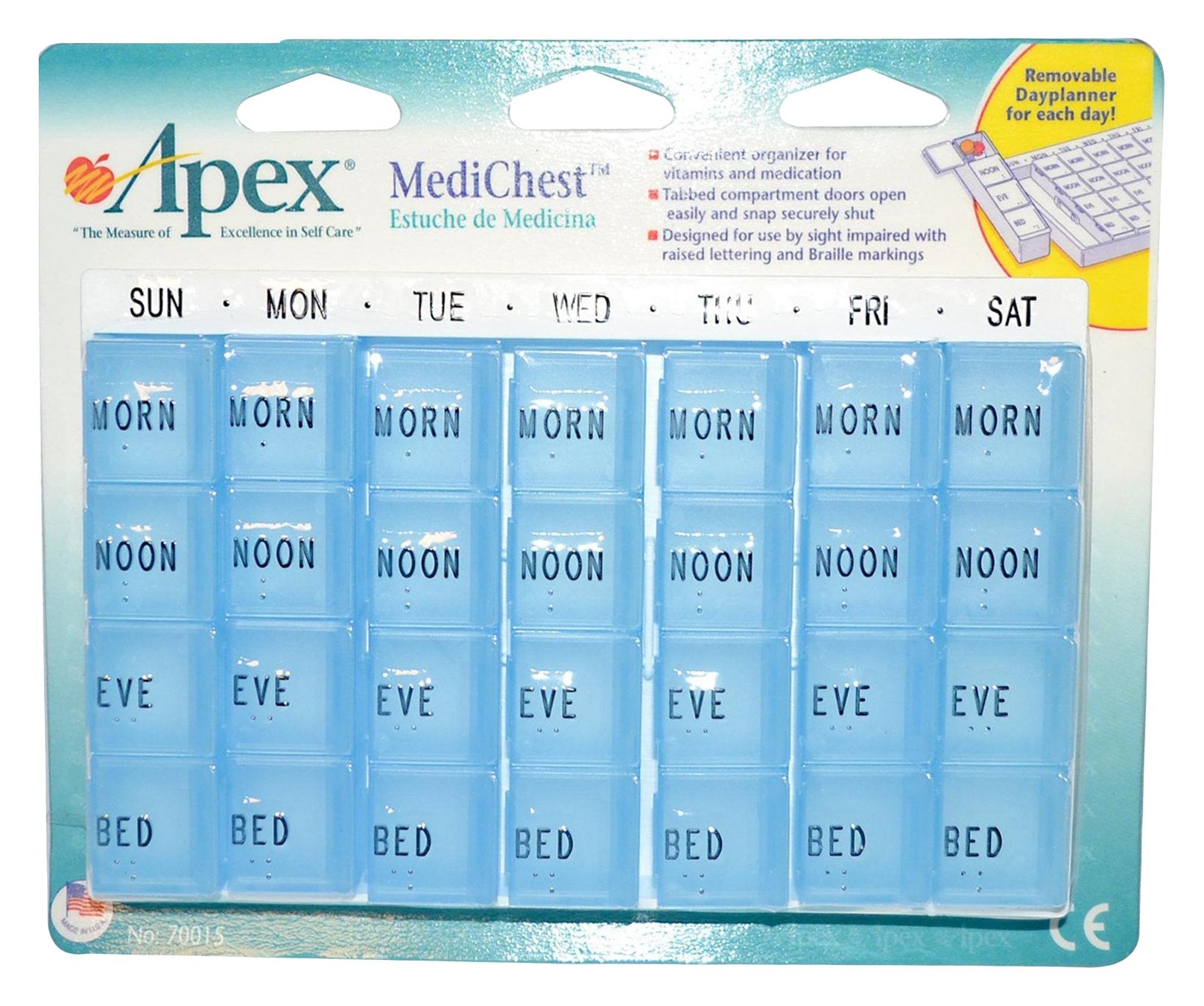 Pill Box Apex Medi Chest Pill Organizer 70015, for Vitamins and Medication, 1 Ea.