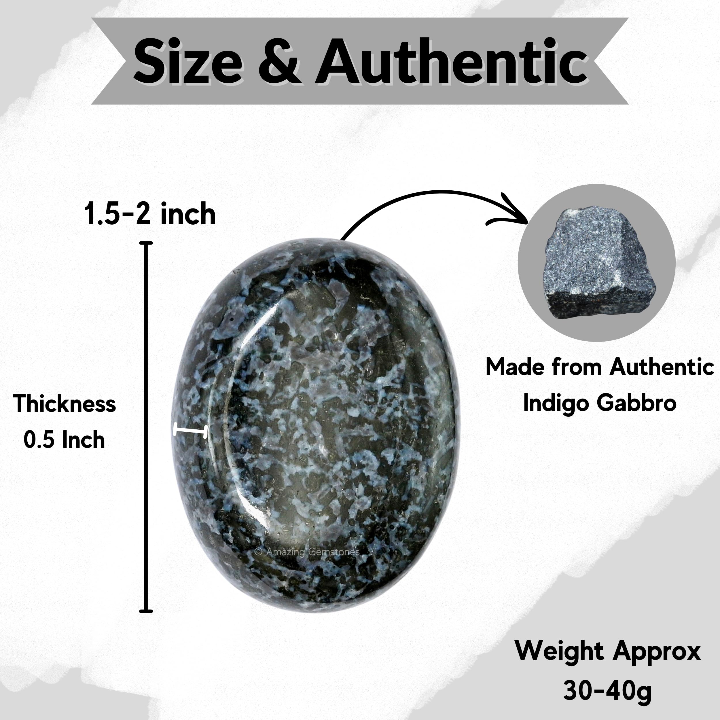 Indigo Gabbro Jasper Palm Stone - Hot Massage Worry Stone for Natural Body Chakra Balancing, Reiki Healing and Crystal Grid