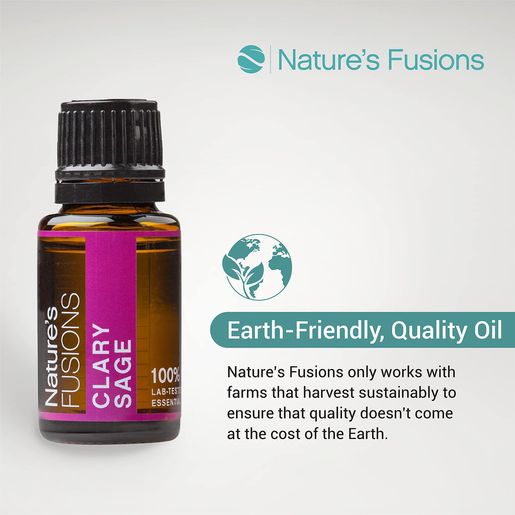 Natures Fusions Clary Sage, 100% Pure and Natural Essential Oils, Undiluted, Therapeutic Grade for Aromatherapy and Topical Use