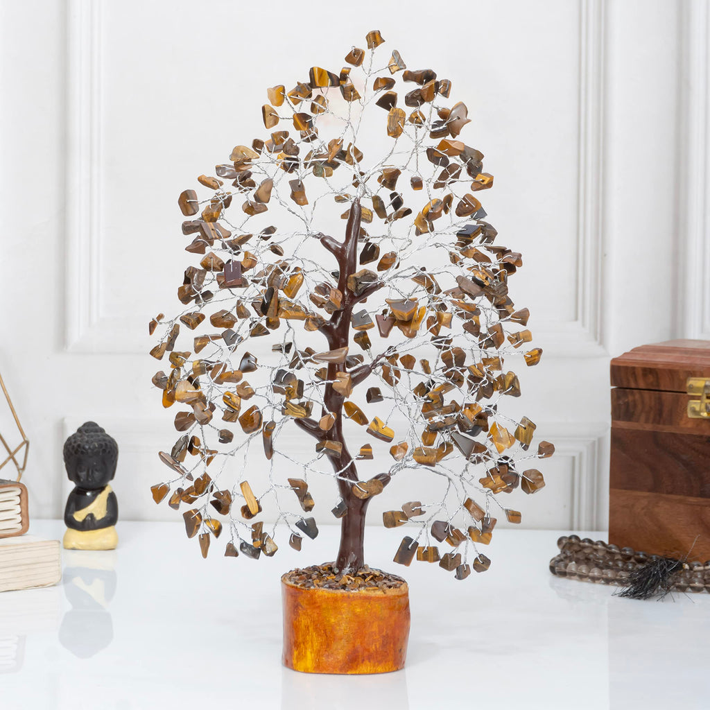 Crocon Tiger Eye Gemstone Tree Feng Shui Figurine Money Bonsai Good Luck Chakra Balancing Reiki Healing Crystals Decoration Orna
