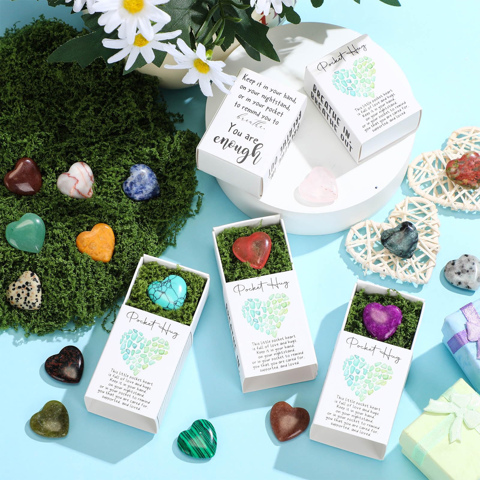 Motipuns 60 Sets Pocket Hug Token Bulk Heart Natural Stones Heart Emotional Support Inspirational Bulk Gifts Positive Thank You